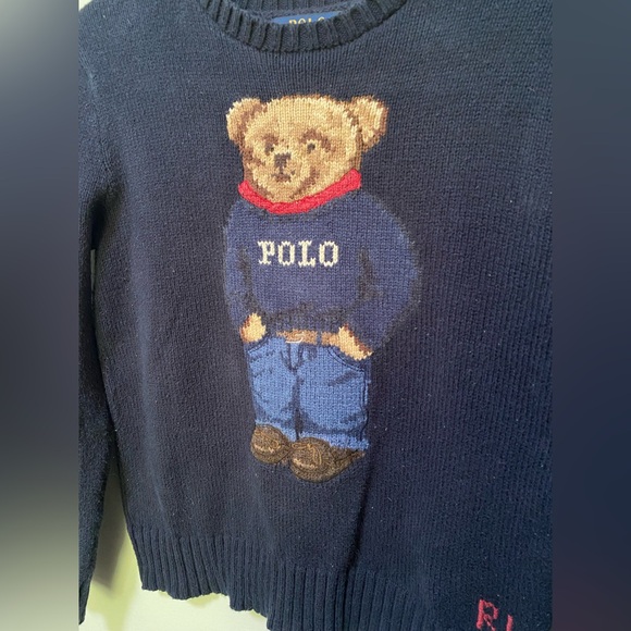 Adorable Polo Ralph Lauren Navy Blue Thick Knitted Embroidered Bear Sweater - Picture 6 of 14